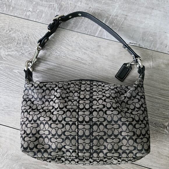 Coach Soho Mini Signature C Jacquard Hobo Top Handle Y2K Black Leather Trim 5x8 - Picture 9 of 16